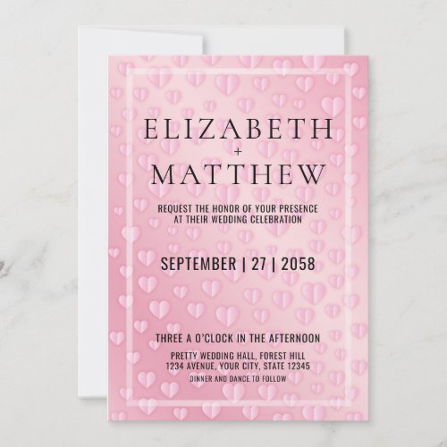 Elegant Pink Heart Speckles Invitation Card Templa