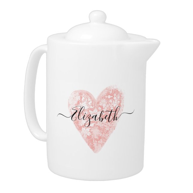 Elegant Pink Heart Teapot (Left)