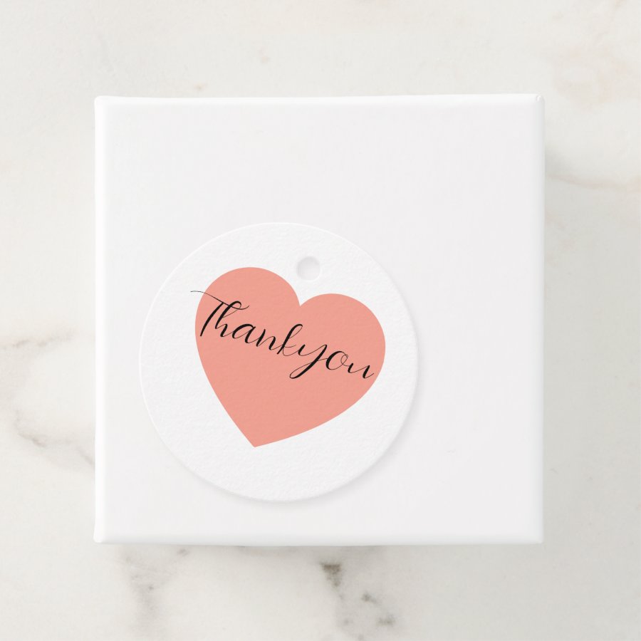 Elegant Pink Heart Thank You Wedding Favor Tag