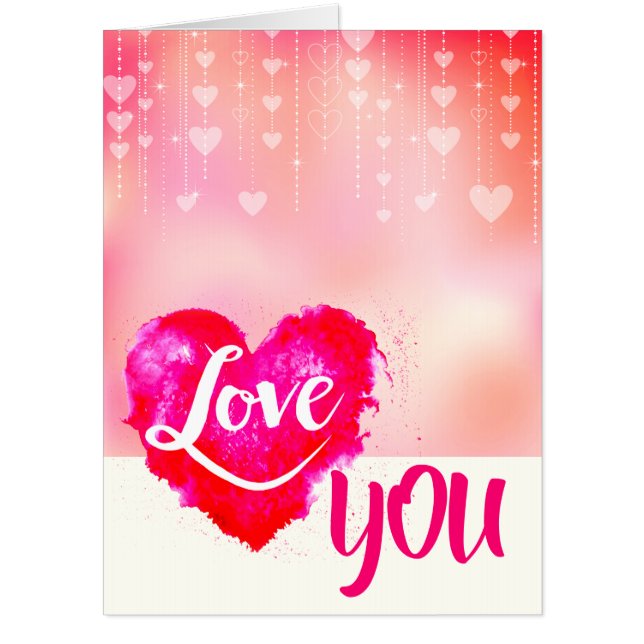Elegant Pink Heart Valentines Day Holiday Card (Front)