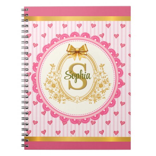 Elegant Pink Hearts and Roses Floral Monogram Notebook