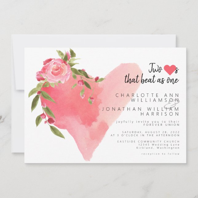 Elegant Pink Hearts As One Photo Valentines Day  Invitation (Front)