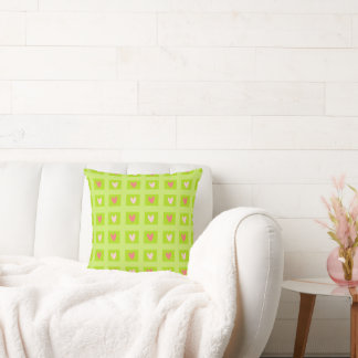 Elegant Pink Hearts Checkered Pattern Throw Pillow