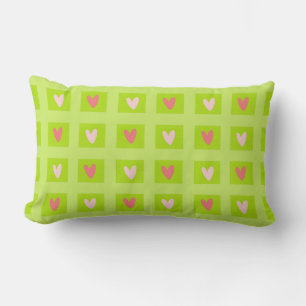 Elegant Pink Hearts Checkered Pattern Throw Pillow