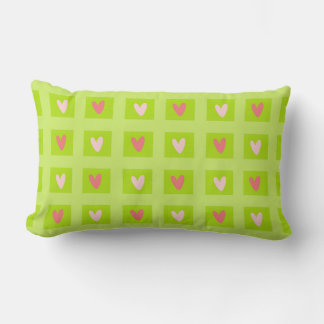 Elegant Pink Hearts Checkered Pattern Throw Pillow