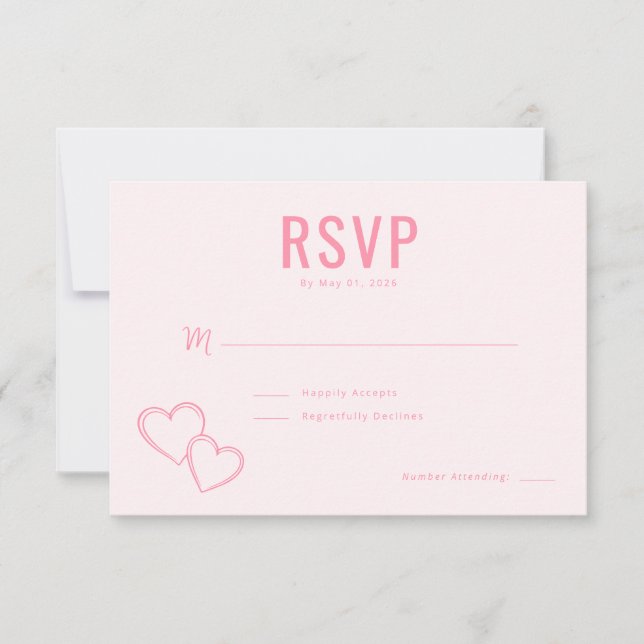 Elegant Pink Hearts RSVP Card (Front)
