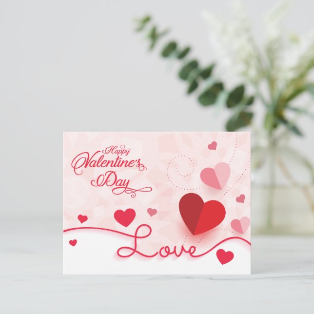 Elegant Pink Hearts Valentine's Day  Postcard (Standing Front)