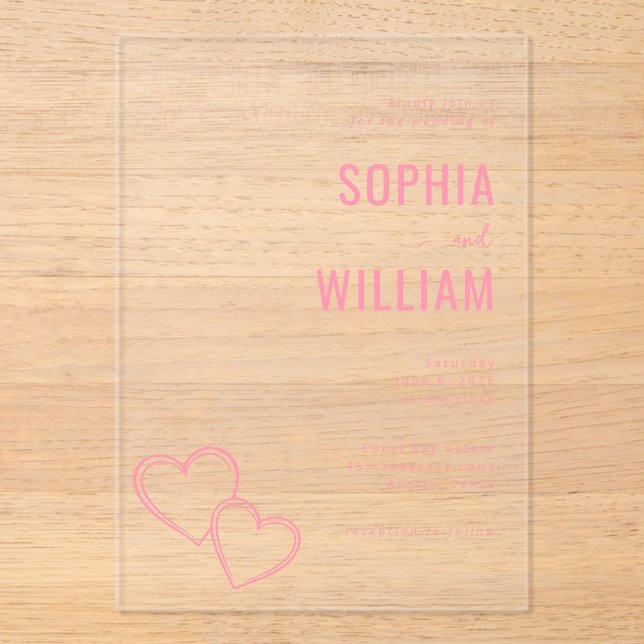 Elegant Pink Hearts Wedding Invitation (Front)