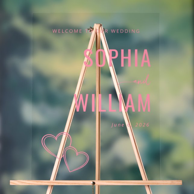 Elegant Pink Hearts Wedding Sign (Neutral)