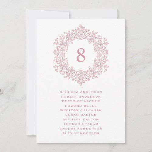 Elegant Pink Heirloom Crest Wedding Seating Card