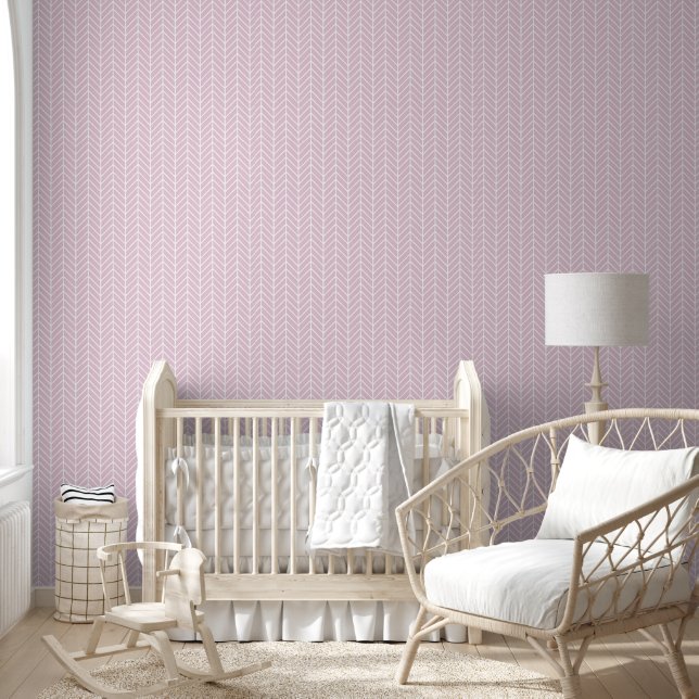 Elegant Pink Herringbone / Chevron Pattern Wallpaper (Kids)