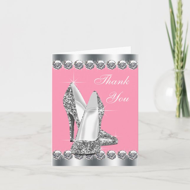Elegant Pink High Heel Shoe Thank You Cards (Front)
