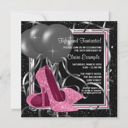 Elegant Pink High Heels Birthday Party 5.25x5.25 Square Paper Invitation Card