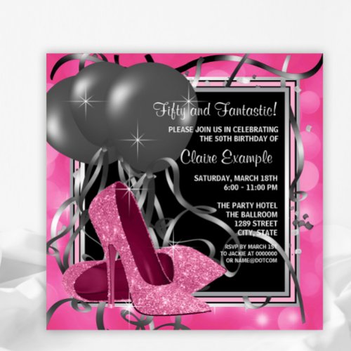 Elegant Pink High Heels Birthday Party Invitation