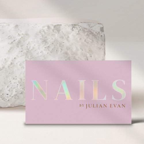 Elegant Pink Holographic Nail Business Card