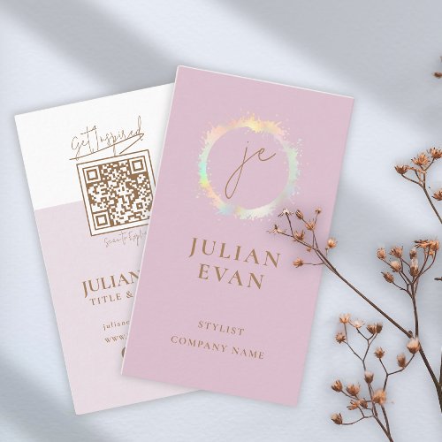 Elegant Pink Holographic Script Business Card