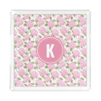 Elegant Pink Hydragea Flowers Pattern Monogram
