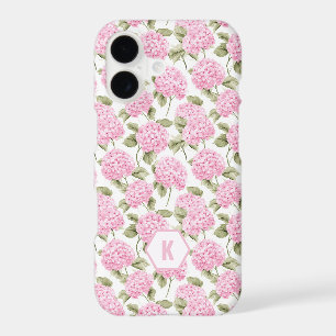 Elegant Pink Hydragea Flowers Pattern Monogram iPhone 17 Case