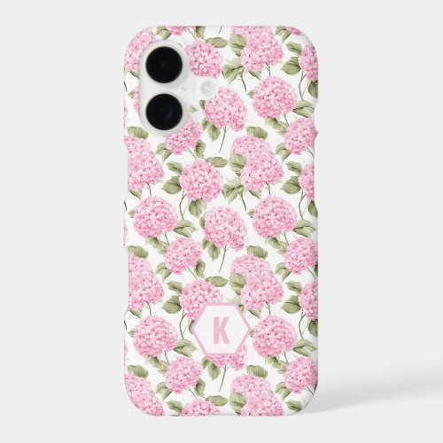Elegant Pink Hydragea Flowers Pattern Monogram iPhone 17 Case