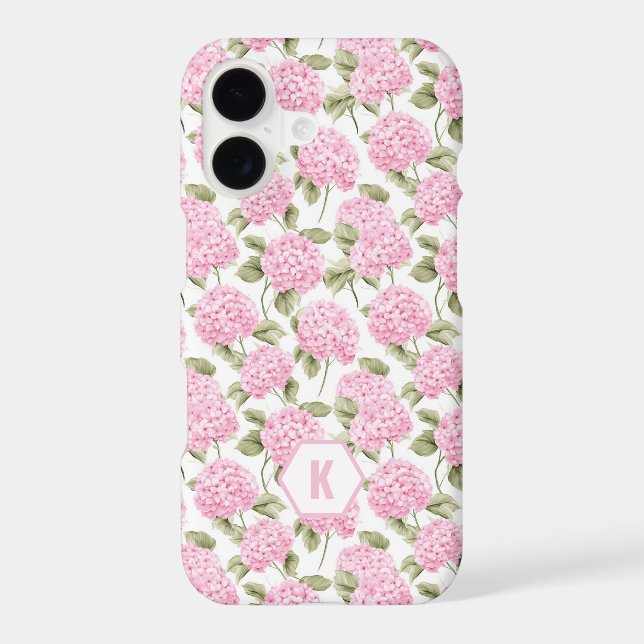 Elegant Pink Hydragea Flowers Pattern Monogram Case-Mate iPhone Case (Back)