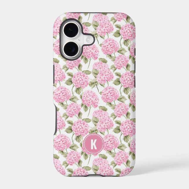 Elegant Pink Hydragea Flowers Pattern Monogram Case-Mate iPhone Case (Back)