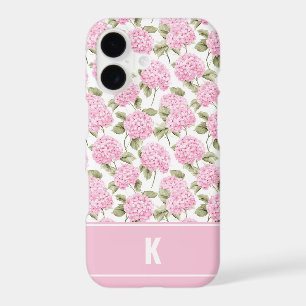 Elegant Pink Hydragea Flowers Pattern Monogram iPhone 17 Case