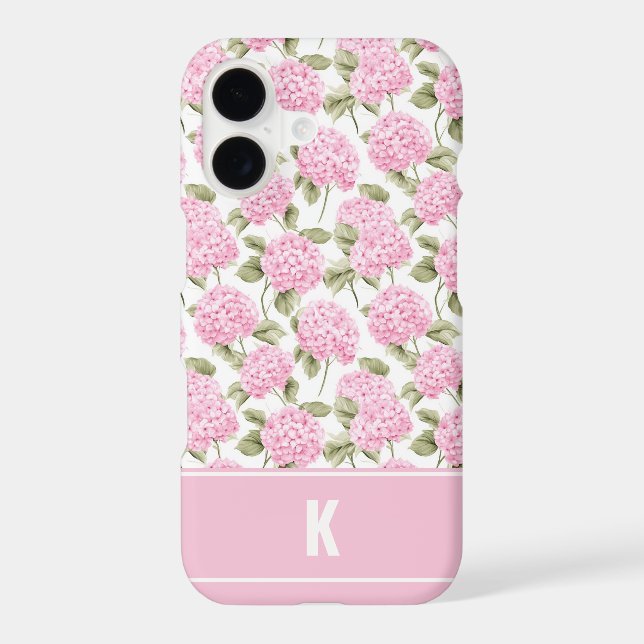 Elegant Pink Hydragea Flowers Pattern Monogram Case-Mate iPhone Case (Back)