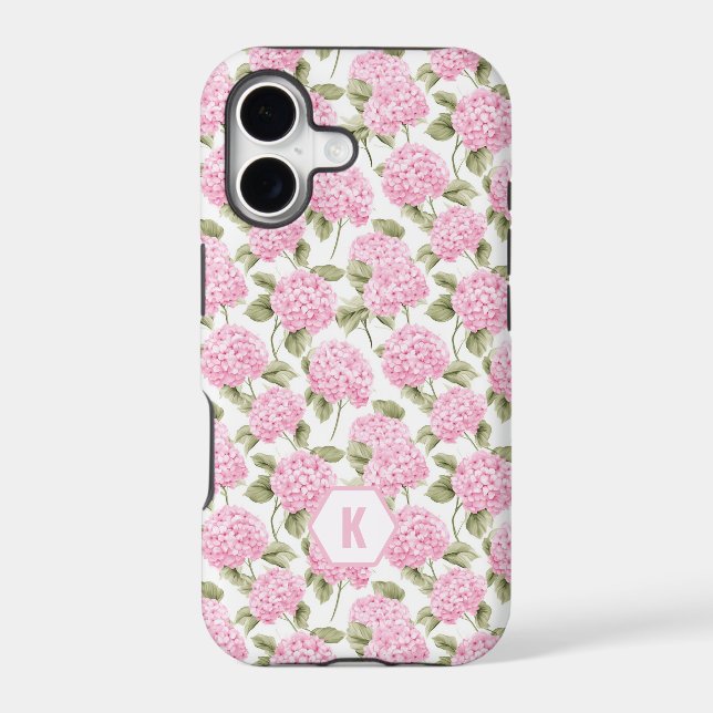 Elegant Pink Hydragea Flowers Pattern Monogram Case-Mate iPhone Case (Back)