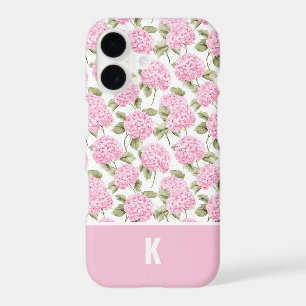 Elegant Pink Hydragea Flowers Pattern Monogram iPhone 17 Case