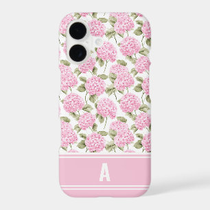 Elegant Pink Hydragea Flowers Pattern Monogram iPhone 17 Case