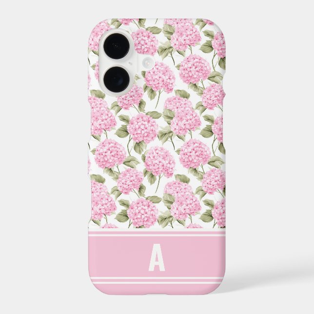 Elegant Pink Hydragea Flowers Pattern Monogram Case-Mate iPhone Case (Back)