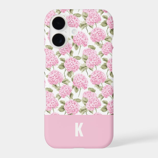 Elegant Pink Hydragea Flowers Pattern Monogram Case-Mate iPhone Case (Back)