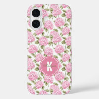 Elegant Pink Hydragea Flowers Pattern Monogram