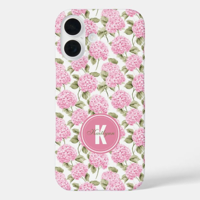 Elegant Pink Hydragea Flowers Pattern Monogram Case-Mate iPhone Case (Back)