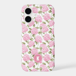 Elegant Pink Hydragea Flowers Pattern Monogram iPhone 17 Case