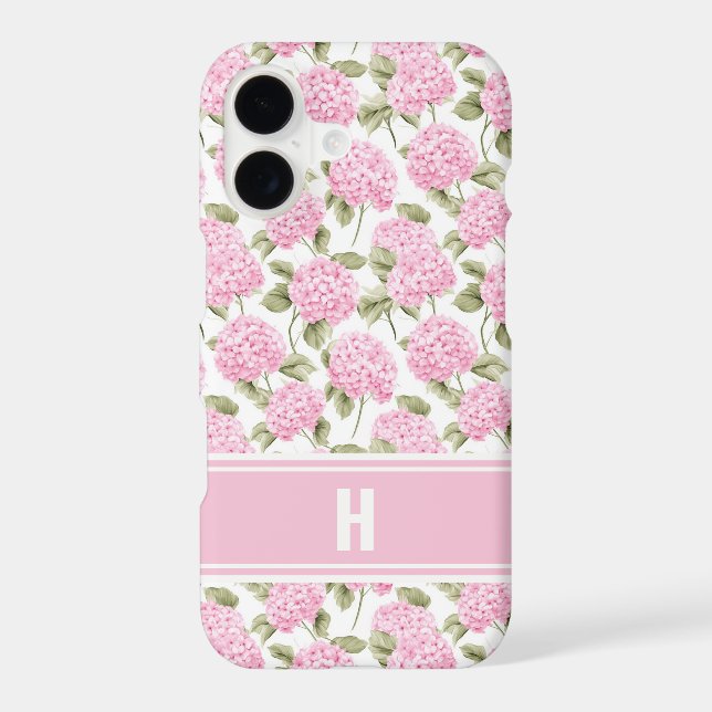 Elegant Pink Hydragea Flowers Pattern Monogram Case-Mate iPhone Case (Back)