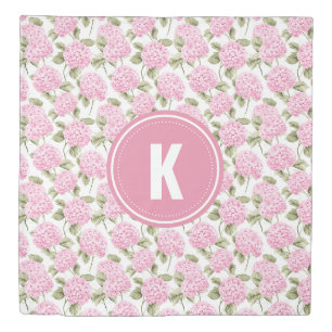 Elegant Pink Hydragea Flowers Pattern Monogram Duvet Cover