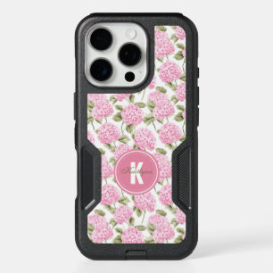 Elegant Pink Hydragea Flowers Pattern Monogram iPhone 16 Pro Case