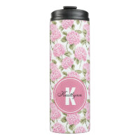 Elegant Pink Hydragea Flowers Pattern Monogram