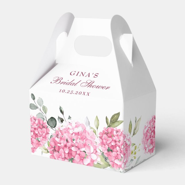Elegant Pink Hydrangea Eucalyptus Bridal Shower Favor Boxes (Front Side)