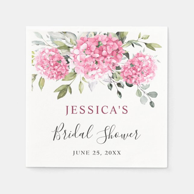 Elegant Pink Hydrangea Eucalyptus Bridal Shower Napkins (Front)