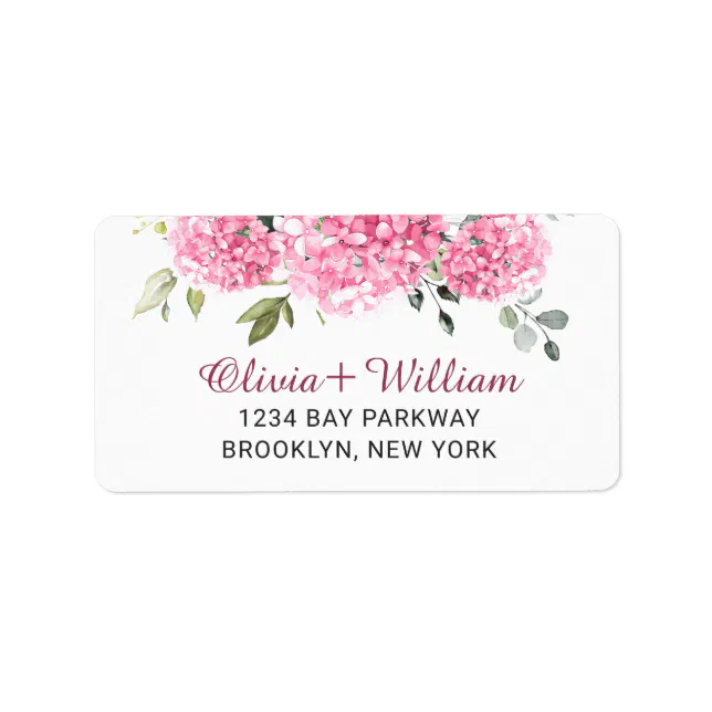 Elegant Pink Hydrangea Eucalyptus Return Address Label | Zazzle