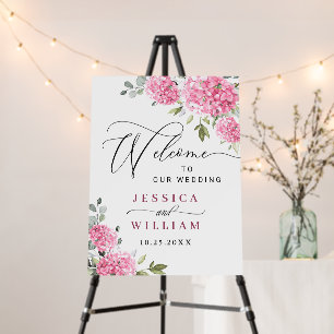 Elegant Pink Hydrangea Eucalyptus WEDDING Welcome Foam Board