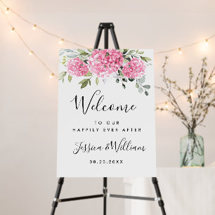 Elegant Pink Hydrangea Eucalyptus WEDDING Welcome Foam Board