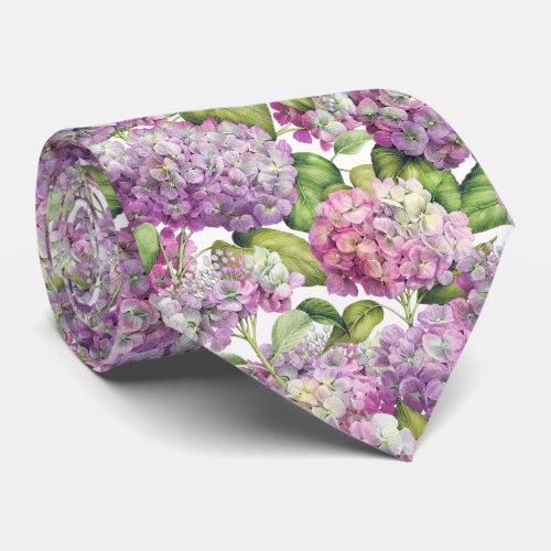 Elegant Pink Hydrangea Floral Pattern Wedding Neck Tie