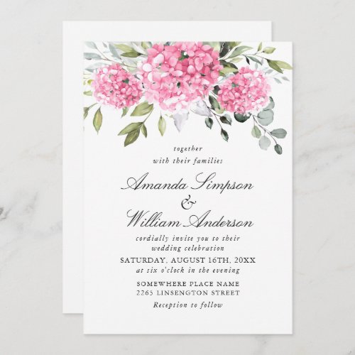Elegant Pink Hydrangea Floral Wedding All In One Invitation