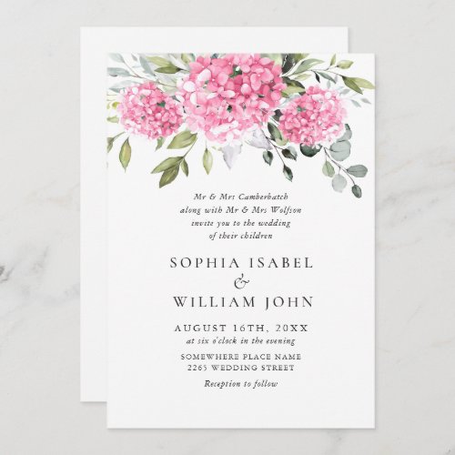 Elegant Pink Hydrangea Floral Wedding All In One Invitation