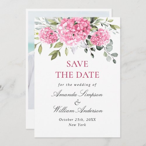 Elegant Pink Hydrangea Floral Wedding Photo Save The Date