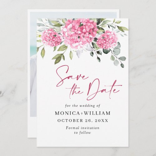Elegant Pink Hydrangea Floral Wedding Photo Save The Date