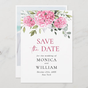 Elegant Pink Hydrangea Floral Wedding Photo Save The Date